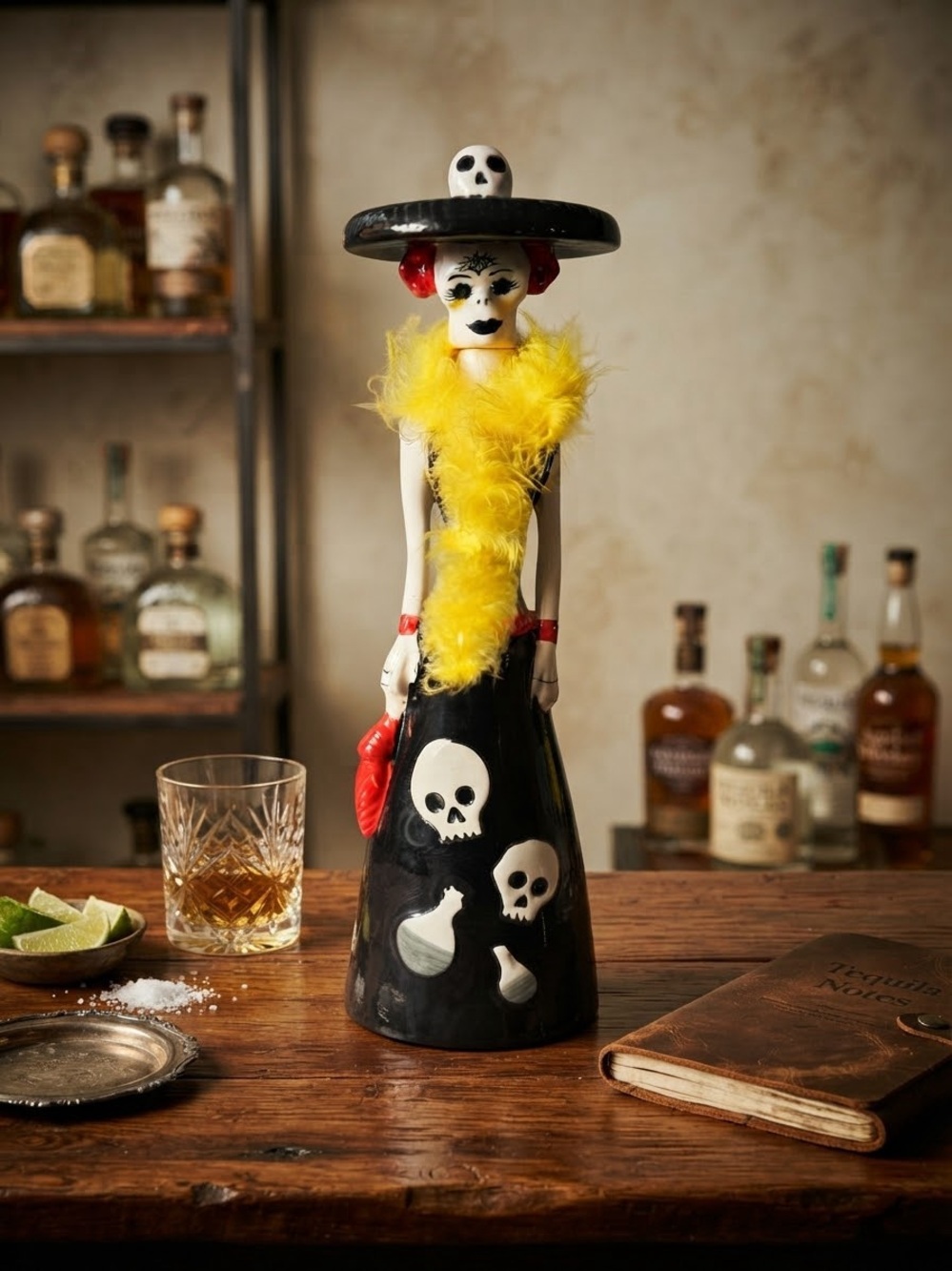 Eye-catching bottle is the Tita Doña Celia Reposado Tequila - (empty bottle)